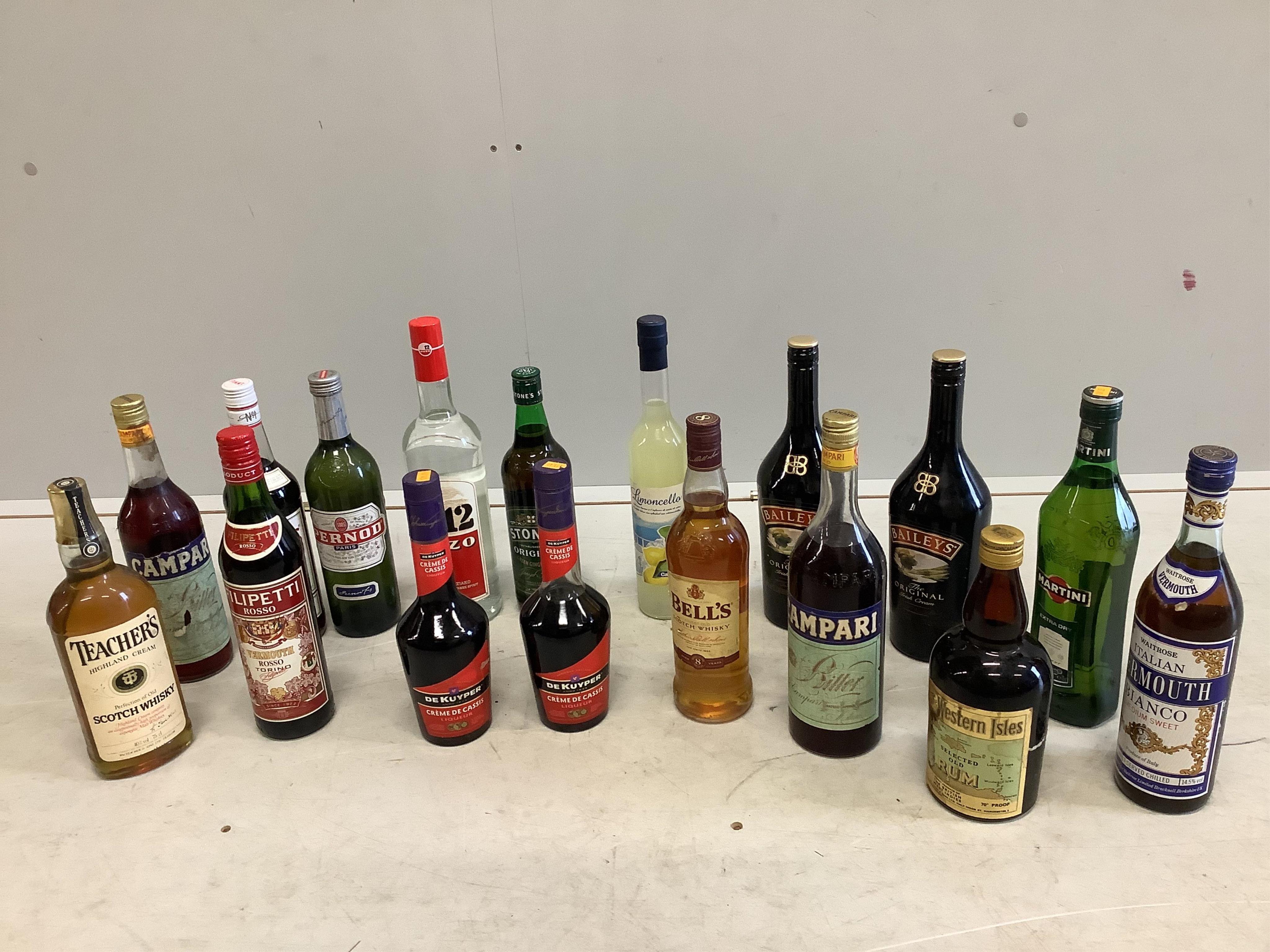 Seventeen bottles of whisky, spirits and liqueurs. Condition - good